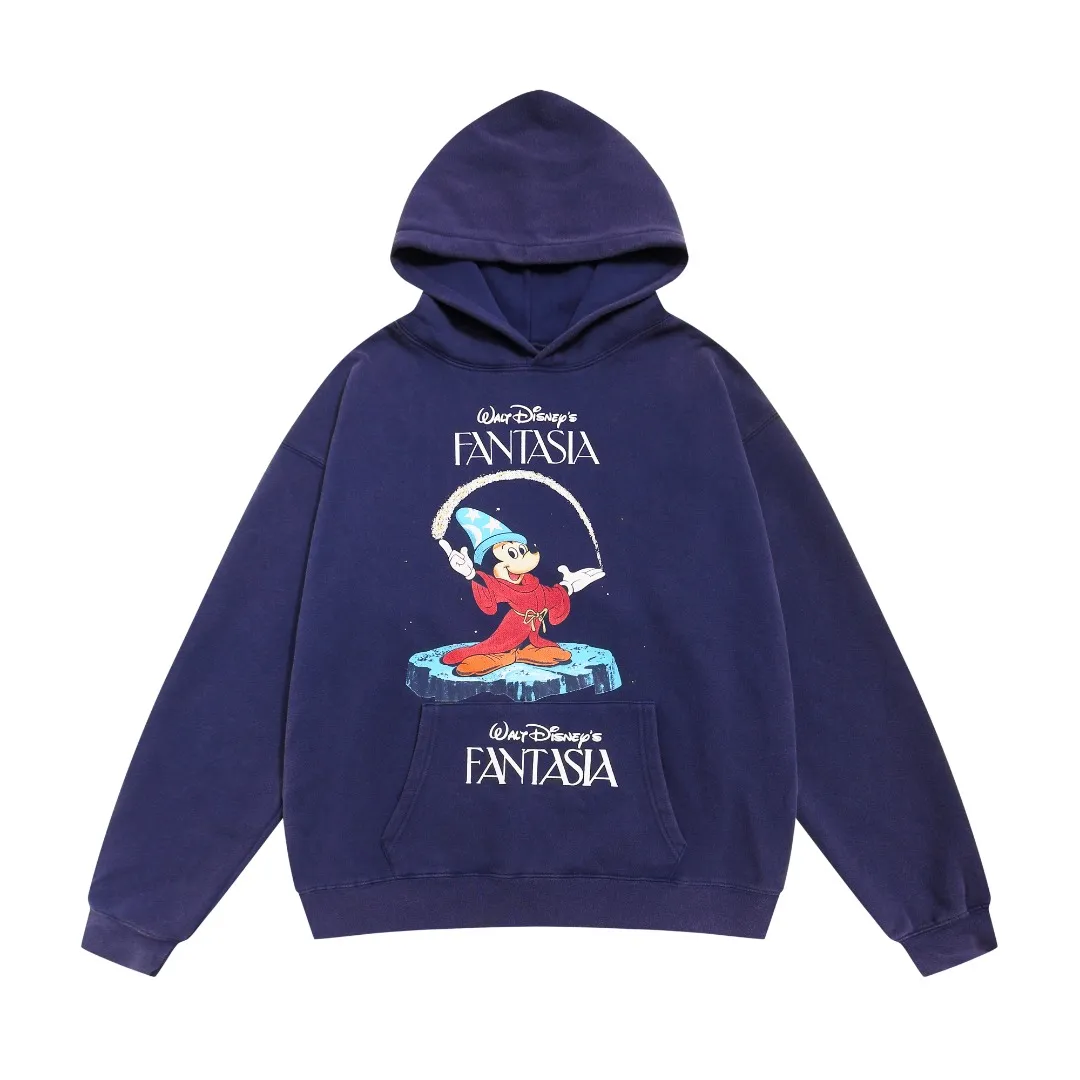 Saint Michael "FANTASIA" Mickey printed retro distressed washed velvet hoodie long-sleeved sweatshirt Fabric: 420g Style number: SM623 Size: S-M-L-XL Color: Blue Price: P236